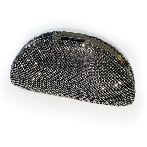 Estee & Lilly Handbags - Estee & Lilly Sparkling Black & Silver Metal Half-Moon Clutch (Opt. Crossbody)
